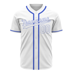 Custom White Blue Classic Style Fashion Design Full Button Authentic Baseball Jersey