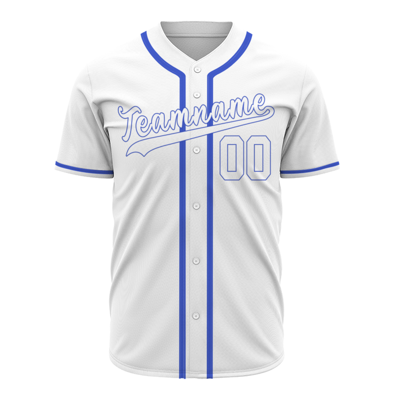 Custom White Blue Classic Style Fashion Design Full Button Authentic Baseball Jersey