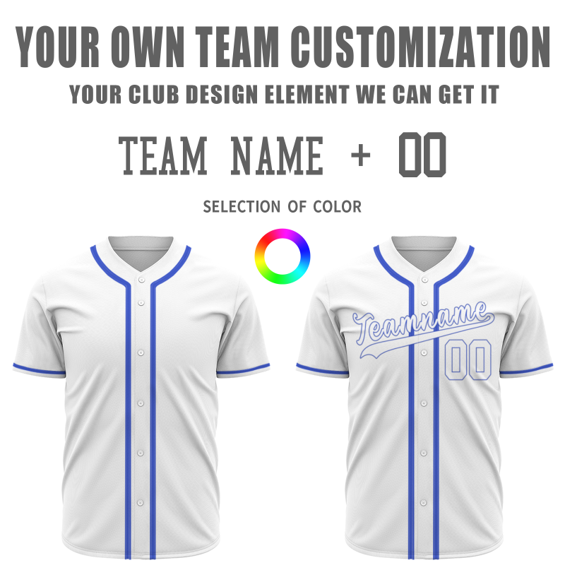 Custom White Blue Classic Style Fashion Design Full Button Authentic Baseball Jersey
