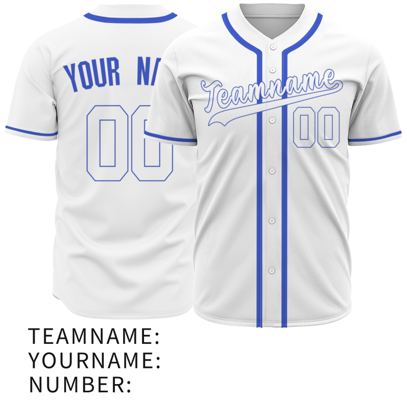 Custom White Blue Classic Style Fashion Design Full Button Authentic Baseball Jersey