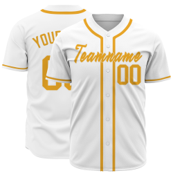 Custom White Yellow Classic Style Fashion Design Full Button Authentic Baseball Jersey