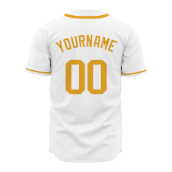 Custom White Yellow Classic Style Fashion Design Full Button Authentic Baseball Jersey