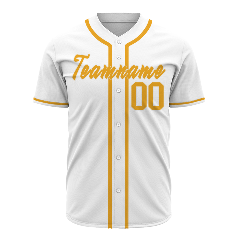 Custom White Yellow Classic Style Fashion Design Full Button Authentic Baseball Jersey