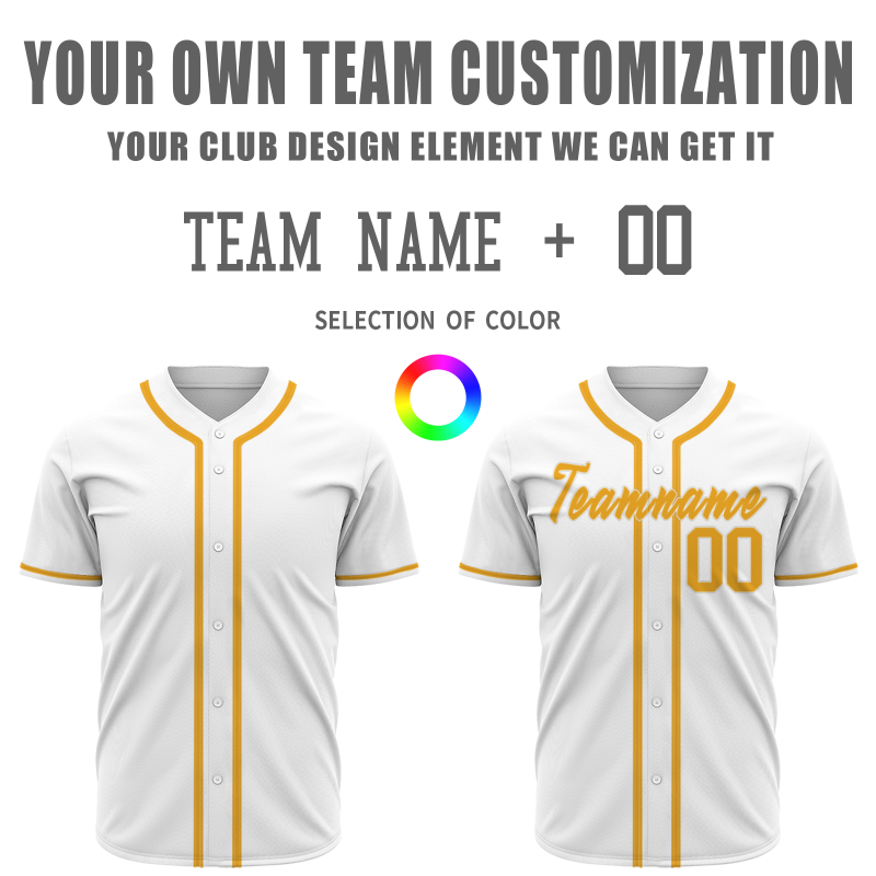 Custom White Yellow Classic Style Fashion Design Full Button Authentic Baseball Jersey