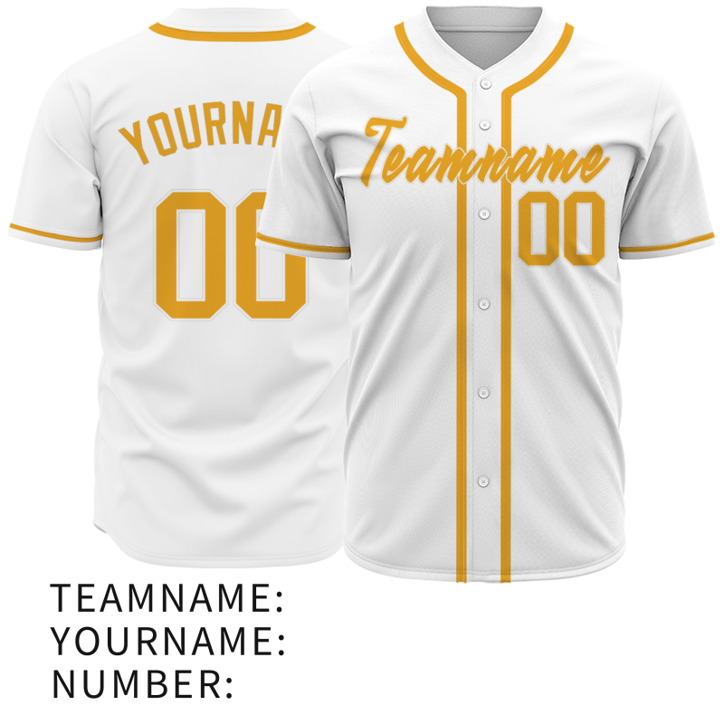 Custom White Yellow Classic Style Fashion Design Full Button Authentic Baseball Jersey