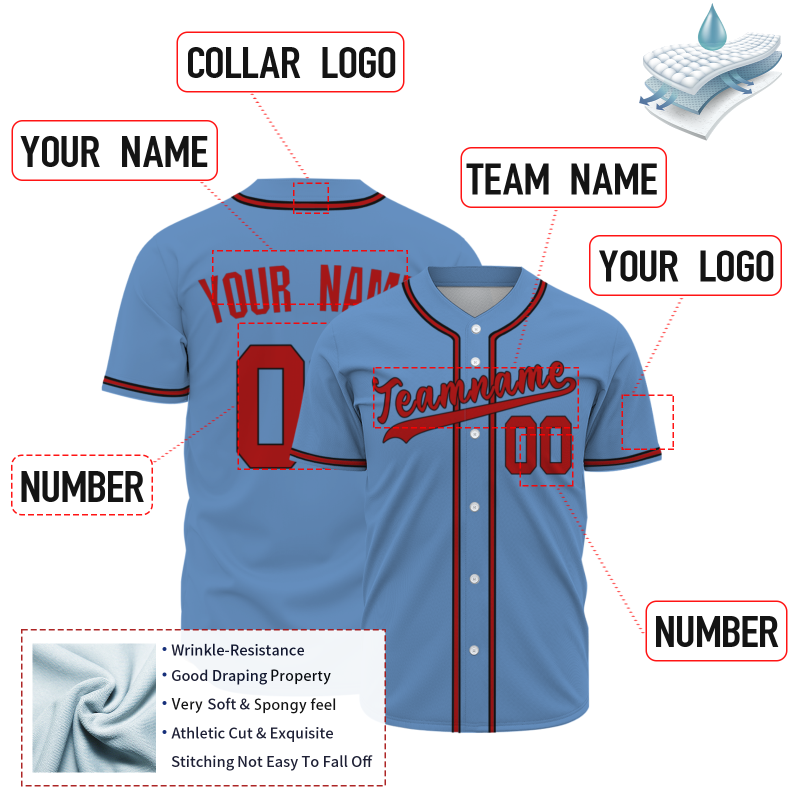 Custom Blue Red Classic Style Fashion Design Full Button Baseball Jersey