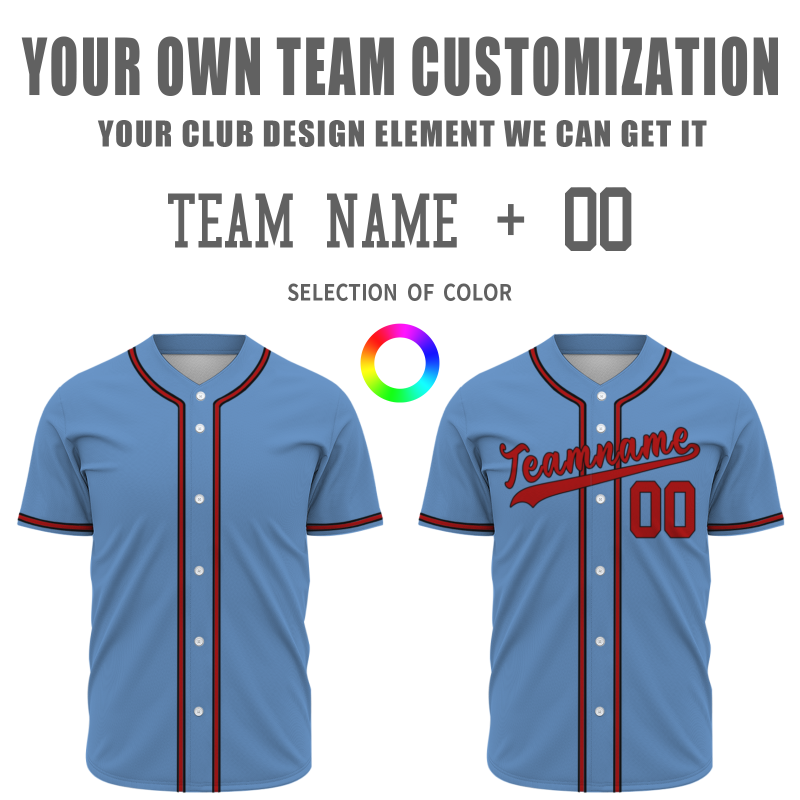 Custom Blue Red Classic Style Fashion Design Full Button Baseball Jersey