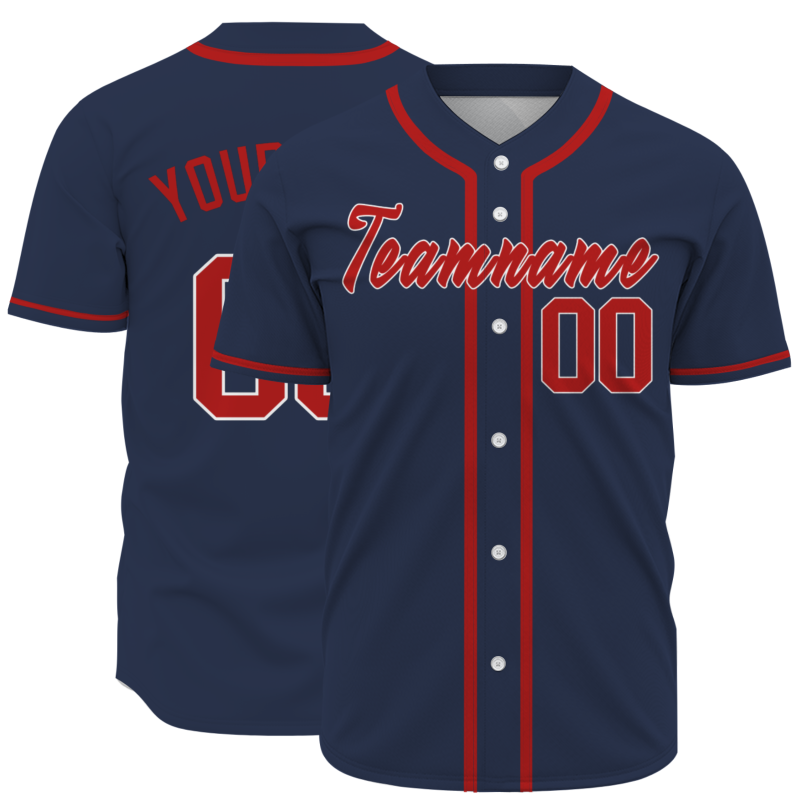 Custom Navy Blue Red Classic Style Fashion Design Full Button Baseball Jersey