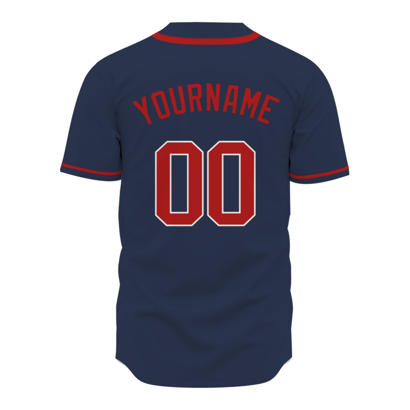 Custom Navy Blue Red Classic Style Fashion Design Full Button Baseball Jersey