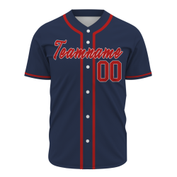 Custom Navy Blue Red Classic Style Fashion Design Full Button Baseball Jersey