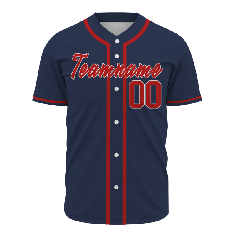 Custom Navy Blue Red Classic Style Fashion Design Full Button Baseball Jersey
