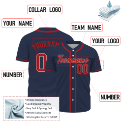 Custom Navy Blue Red Classic Style Fashion Design Full Button Baseball Jersey