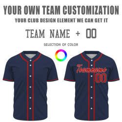 Custom Navy Blue Red Classic Style Fashion Design Full Button Baseball Jersey