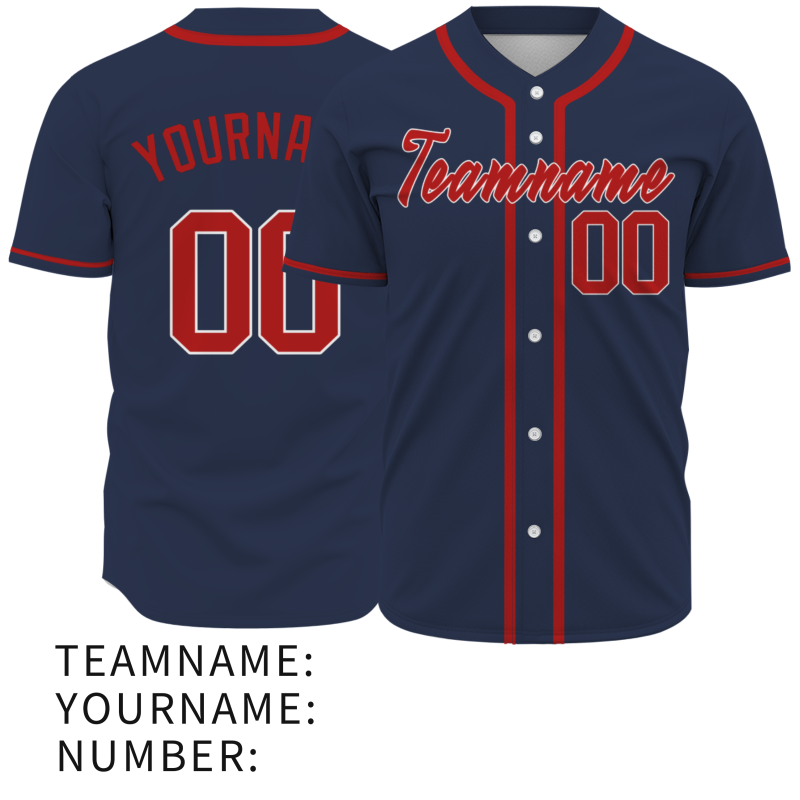 Custom Navy Blue Red Classic Style Fashion Design Full Button Baseball Jersey