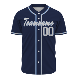 Custom Navy Blue Blue Gray Classic Style Fashion Design Full Button Baseball Jersey