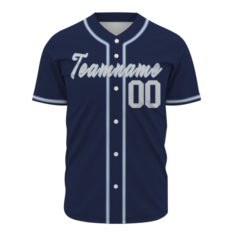 Custom Navy Blue Blue Gray Classic Style Fashion Design Full Button Baseball Jersey