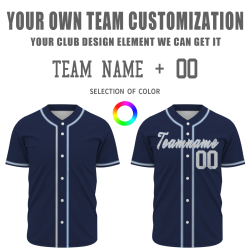 Custom Navy Blue Blue Gray Classic Style Fashion Design Full Button Baseball Jersey
