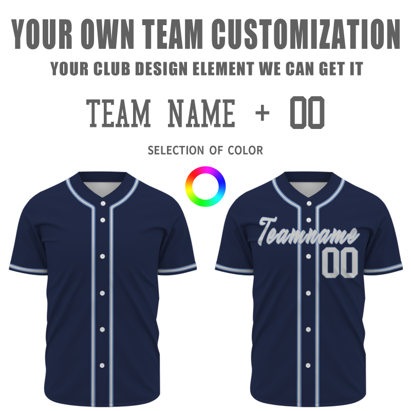 Custom Navy Blue Blue Gray Classic Style Fashion Design Full Button Baseball Jersey