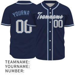Custom Navy Blue Blue Gray Classic Style Fashion Design Full Button Baseball Jersey