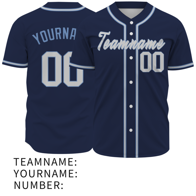 Custom Navy Blue Blue Gray Classic Style Fashion Design Full Button Baseball Jersey