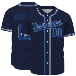Custom Navy Blue Blue White Button Down Baseball Jersey Classic Style Sport Jersey
