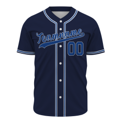 Custom Navy Blue Blue White Button Down Baseball Jersey Classic Style Sport Jersey