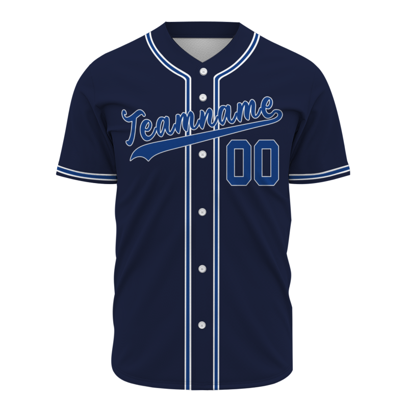 Custom Navy Blue Blue White Button Down Baseball Jersey Classic Style Sport Jersey