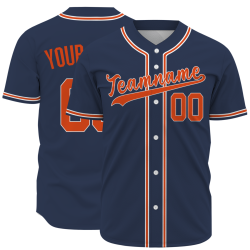 Custom Navy Blue Orange White Button Down Baseball Jersey Classic Style Sport Jersey
