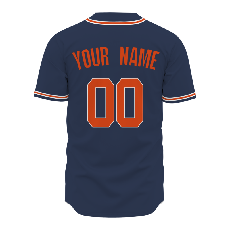Custom Navy Blue Orange White Button Down Baseball Jersey Classic Style Sport Jersey