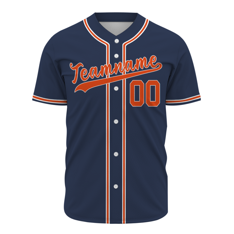 Custom Navy Blue Orange White Button Down Baseball Jersey Classic Style Sport Jersey