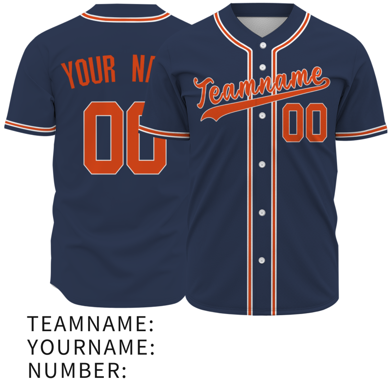 Custom Navy Blue Orange White Button Down Baseball Jersey Classic Style Sport Jersey
