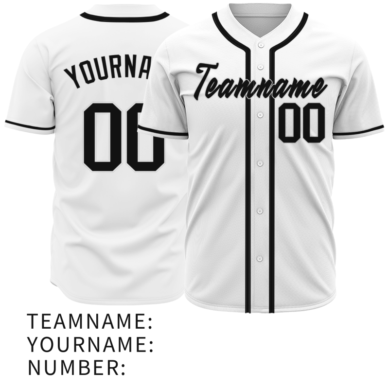 Custom White Black Button Down Baseball Jersey Classic Style Sport Jersey
