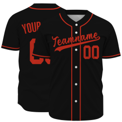 Custom Black Red Button Down Baseball Jersey Classic Style Sport Jersey