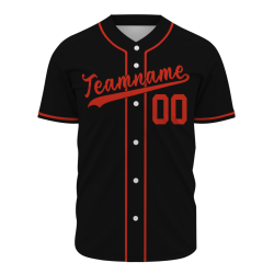 Custom Black Red Button Down Baseball Jersey Classic Style Sport Jersey