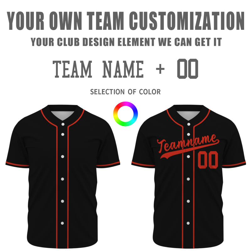 Custom Black Red Button Down Baseball Jersey Classic Style Sport Jersey