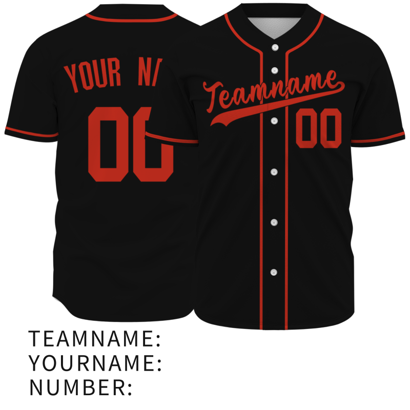 Custom Black Red Button Down Baseball Jersey Classic Style Sport Jersey