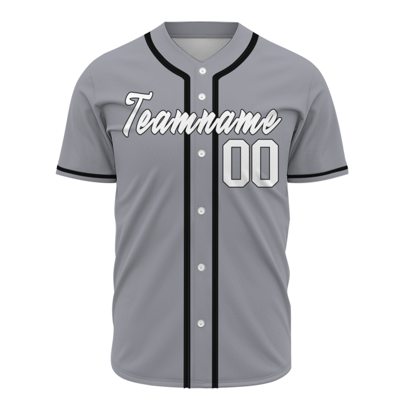 Custom Gray White Black Button Down Baseball Jersey Classic Style Sport Jersey