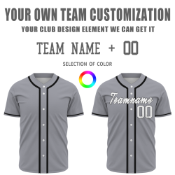 Custom Gray White Black Button Down Baseball Jersey Classic Style Sport Jersey