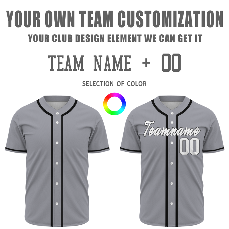 Custom Gray White Black Button Down Baseball Jersey Classic Style Sport Jersey