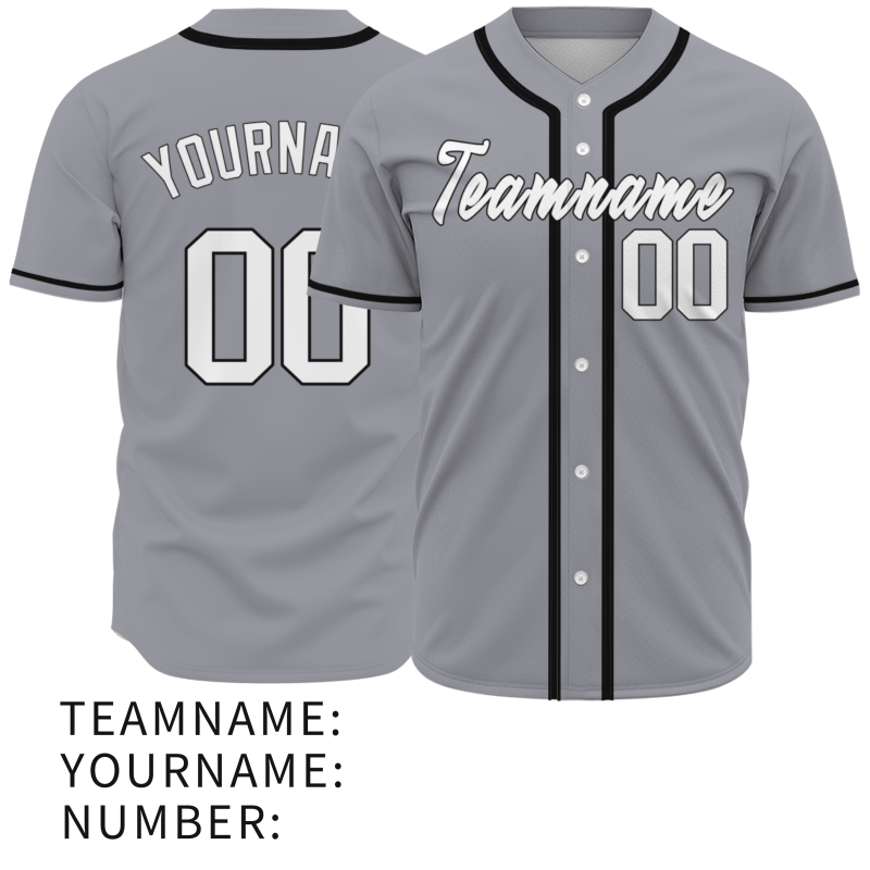 Custom Gray White Black Button Down Baseball Jersey Classic Style Sport Jersey