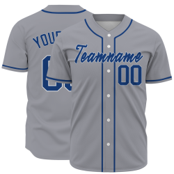 Custom Gray-Blue Button Down Baseball Jersey Classic Style Sport Jersey