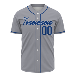 Custom Gray-Blue Button Down Baseball Jersey Classic Style Sport Jersey