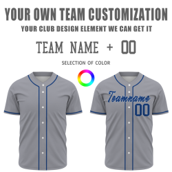 Custom Gray-Blue Button Down Baseball Jersey Classic Style Sport Jersey