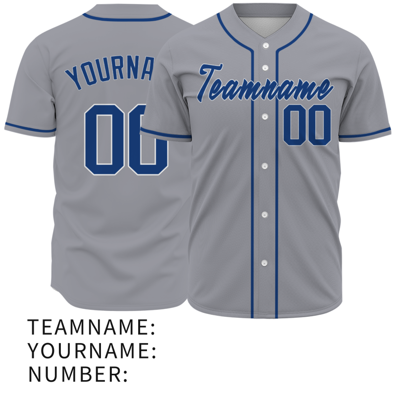 Custom Gray-Blue Button Down Baseball Jersey Classic Style Sport Jersey