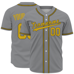 Custom Gray Royal Yellow Black Button Down Baseball Jersey Classic Style Sport Jersey