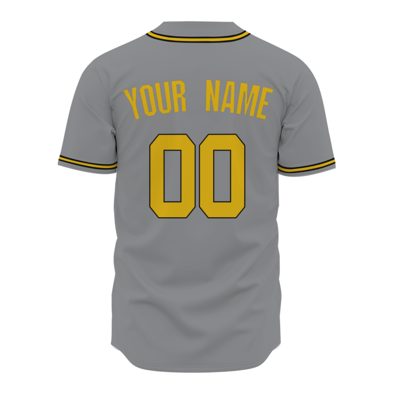 Custom Gray Royal Yellow Black Button Down Baseball Jersey Classic Style Sport Jersey