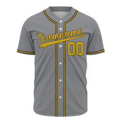 Custom Gray Royal Yellow Black Button Down Baseball Jersey Classic Style Sport Jersey