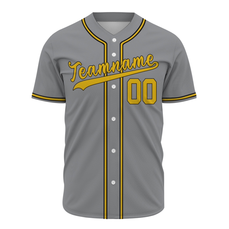 Custom Gray Royal Yellow Black Button Down Baseball Jersey Classic Style Sport Jersey