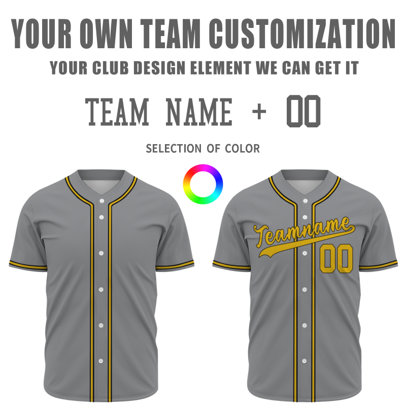 Custom Gray Royal Yellow Black Button Down Baseball Jersey Classic Style Sport Jersey