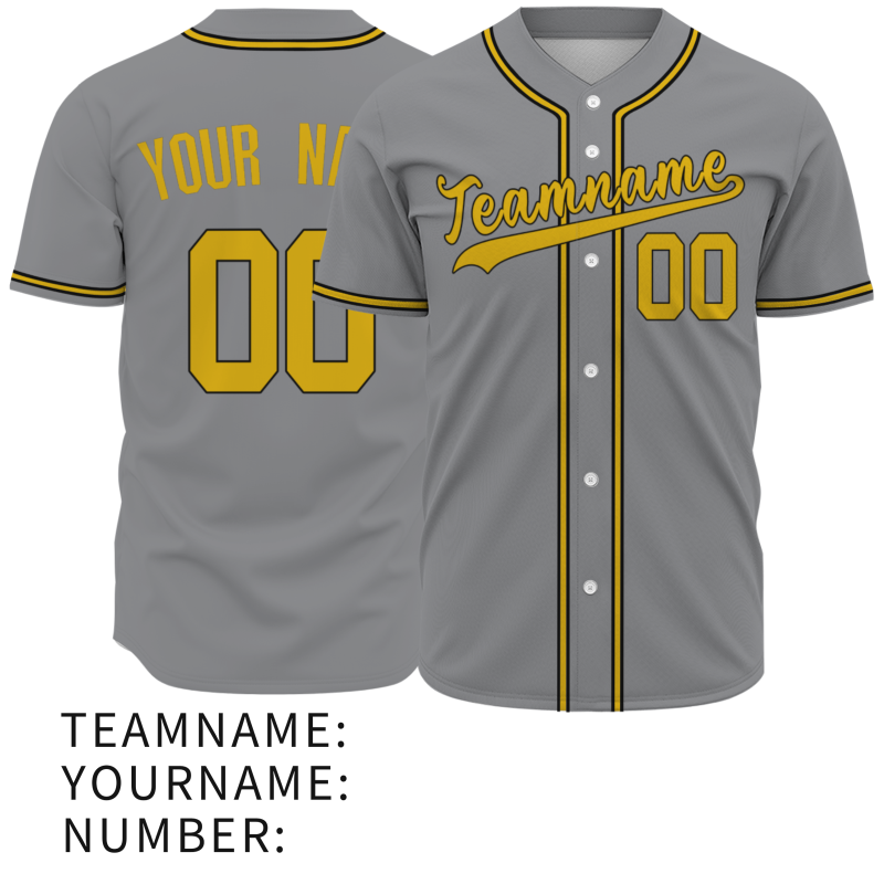 Custom Gray Royal Yellow Black Button Down Baseball Jersey Classic Style Sport Jersey